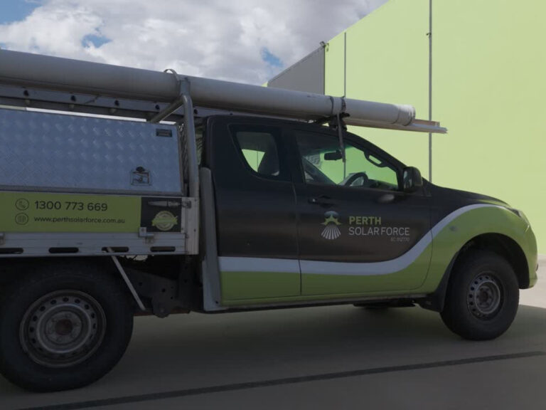 Ute parked outside of the Perth Solar Force office.